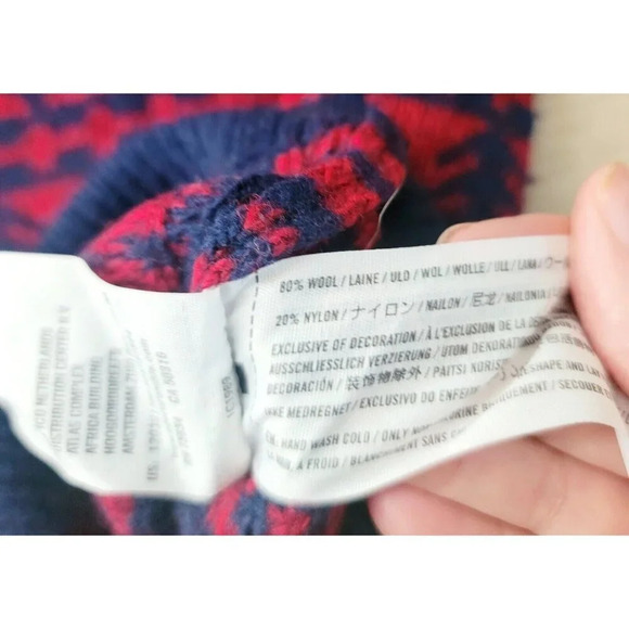 Abercrombie Fitch Christmas Holiday Tree Red Navy Wool Pullover Mens Sweater S - Picture 7 of 7